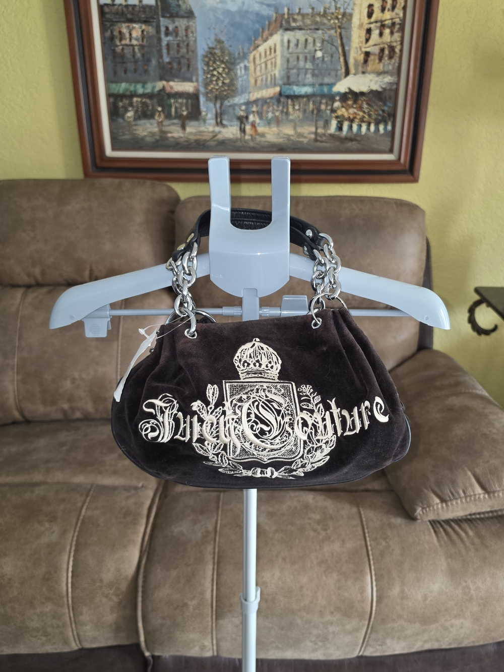 NWT Juicy Couture Brown Velvet Chain-Handle Shoulder Bag